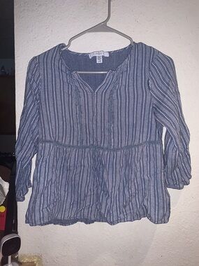 Fever Blue and White Striped Girls' Peasant Top